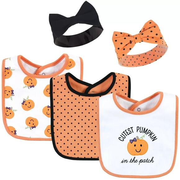 Hudson Baby Cotton Bib and Headband or Caps Set Cutest Pumpkin One Size New - Picture 12 of 12